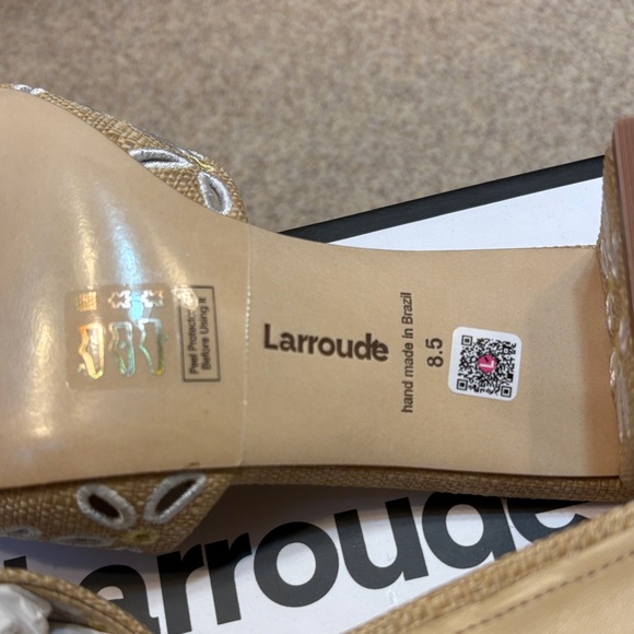Larroude Tan and White Embellished Heels new in box - Picture 5 of 6
